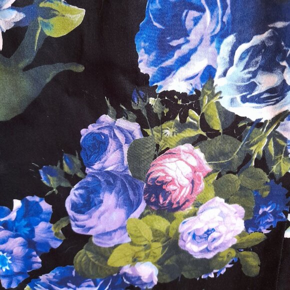 Cheongsam Dress Black Floral Pink Blue Rose Peony Flowers - Picture 4 of 11